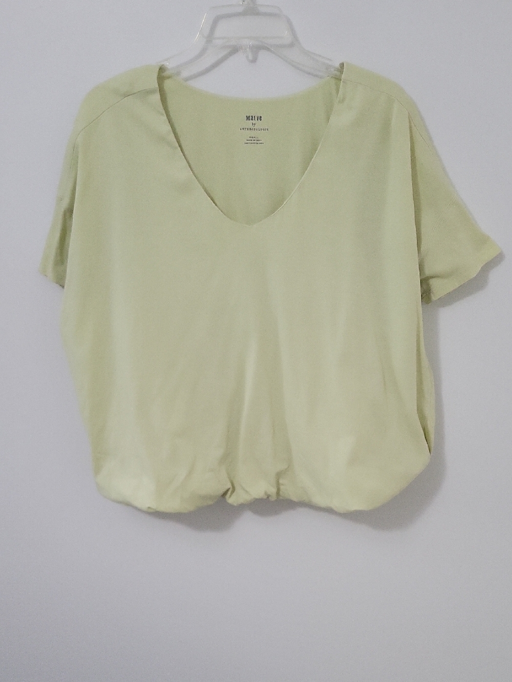 Maeve by Anthropologie Pale Lime V-Neck Blouse, Size Small